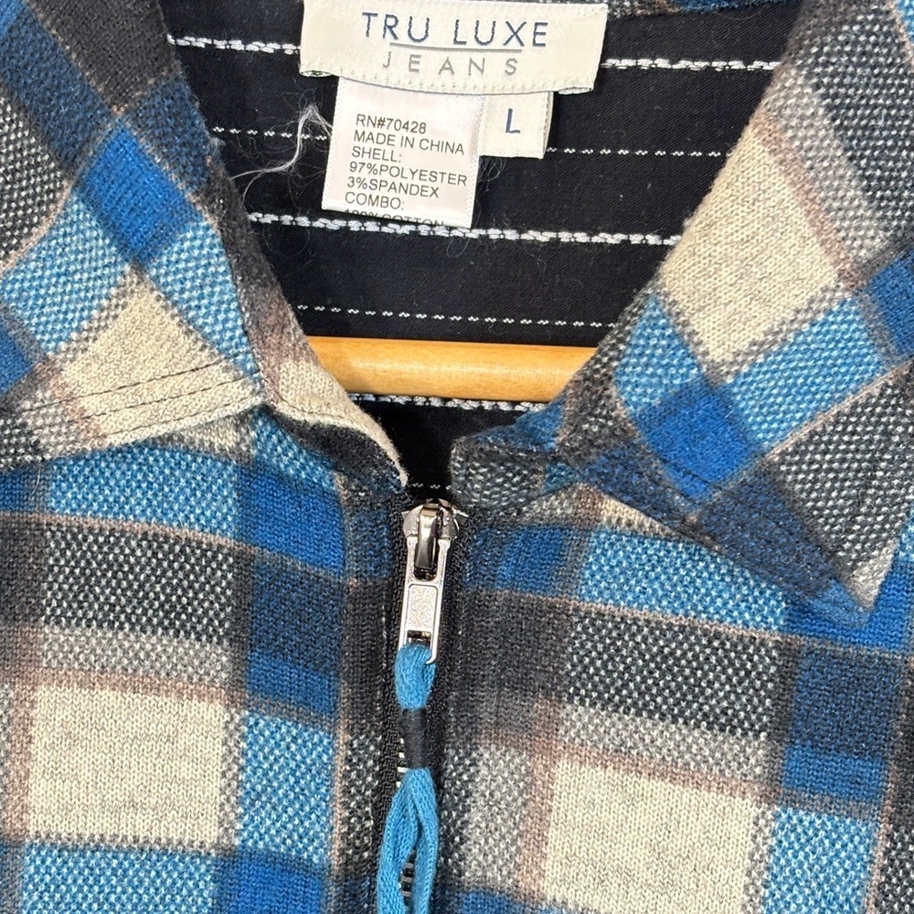 Tru Luxe Jeans Blue and Cream Plaid Jacket - Picture 3 of 3